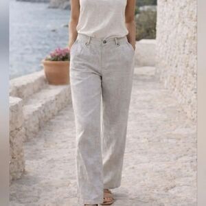 Womyn Linen Blend Trousers | Coastal Minimalist Pants | Light Gray | Size 10
